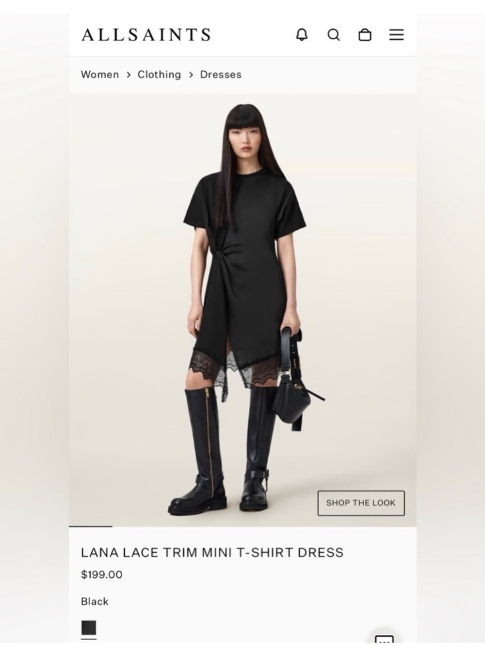 AllSaints Black Lana Lace-Trim Mini Dress